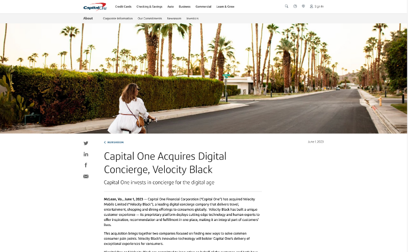 Capital One Buys Concierge Service Velocity Black - Profitable Content