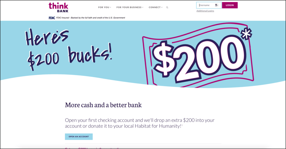 Think Bank Think Bank - $200 Checking Bonus - Profitable Content
