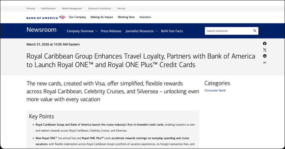 All Rj Bank Bank of America Launches Two Royal Caribbean Cards - Profitable Content